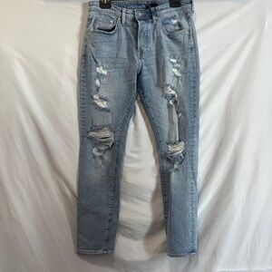 Women's High Rise Distressed Blue Jeans